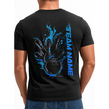Load image into Gallery viewer, Custom Black And Blue Flame Strike Bowling T-Shirts For Men, Team Uniform IPHW9055