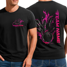 Load image into Gallery viewer, Custom Black And Pink Flame Strike Bowling T-Shirts For Men, Team Outfit IPHW9056