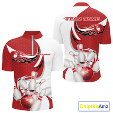 Load image into Gallery viewer, Custom White And Red Bowling Quarter-Zip Shirts For Men, Flame Bowling Team Shirt IPHW9240