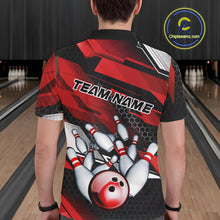 Load image into Gallery viewer, Custom Black And Red Hexagon Pattern Bowling Polo Shirts For Men, Bowling Team Uniform IPHW9420