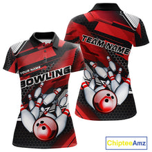 Load image into Gallery viewer, Custom Black And Red Hexagon Pattern Bowling Polo Shirts For Women, Bowling Team Uniform IPHW9420
