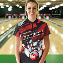 Load image into Gallery viewer, Custom Black And Red Hexagon Pattern Bowling Women Quarter-Zip Shirts, Team Uniform IPHW9420