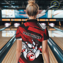 Load image into Gallery viewer, Custom Black And Red Hexagon Pattern Bowling Women Quarter-Zip Shirts, Team Uniform IPHW9420