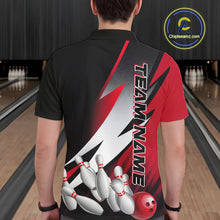 Load image into Gallery viewer, Custom Black And Red Strike Bowling Polo Shirts For Men, Bowling Team Uniform IPHW9423