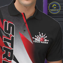 Load image into Gallery viewer, Custom Black And Red Strike Bowling Polo Shirts For Men, Bowling Team Uniform IPHW9423