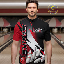 Load image into Gallery viewer, Custom Black And Red Strike Bowling Quarter-Zip Shirts For Men, Bowling Team Uniform IPHW9423