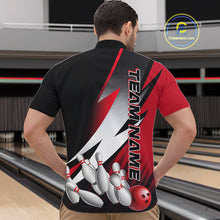 Load image into Gallery viewer, Custom Black And Red Strike Bowling Quarter-Zip Shirts For Men, Bowling Team Uniform IPHW9423