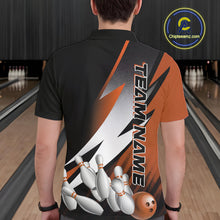 Load image into Gallery viewer, Custom Black And Orange Strike Bowling Polo Shirts For Men, Bowling Team Uniform IPHW9424
