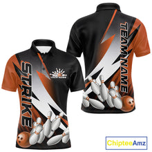 Load image into Gallery viewer, Custom Black And Orange Strike Bowling Polo Shirts For Men, Bowling Team Uniform IPHW9424