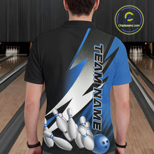 Load image into Gallery viewer, Custom Black And Blue Strike Bowling Polo Shirts For Men, Bowling Team Uniform IPHW9425