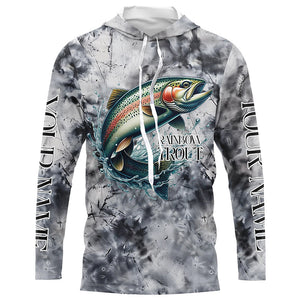 Gray Tie Dye Camo Custom Rainbow Trout Fly Fishing Shirts, Trout Long Sleeve Fishing Shirt IPHW7057