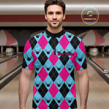 Load image into Gallery viewer, Blue And Pink Argyle Pattern Custom Bowling Shirts For Men, Personalized Bowling Team Shirt IPHW7306