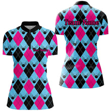 Load image into Gallery viewer, Blue And Pink Argyle Pattern Custom Ladies Bowling Shirts, Personalized Bowling Team Shirt IPHW7306