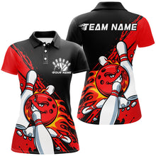 Load image into Gallery viewer, Black And Red Custom Funny Ladies Bowling Shirts, Flame Bowling Team Shirt Bowlers Outfits IPHW7618