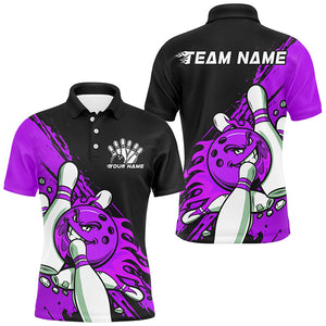 Black And Purple Custom Funny Bowling Shirts For Men, Flame Bowling Team Shirt Bowlers Outfits IPHW7619