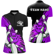 Load image into Gallery viewer, Black And Purple Custom Funny Ladies Bowling Shirts, Flame Bowling Team Shirt IPHW7619