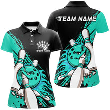 Load image into Gallery viewer, Greeny Blue Custom Funny Ladies Bowling Shirts, Flame Bowling Team Shirt Bowlers Outfits IPHW7620