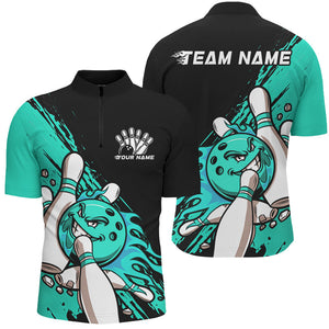 Greeny Blue Custom Funny Bowling Shirts For Men, Flame Bowling Team Shirt Bowlers Outfits IPHW7620