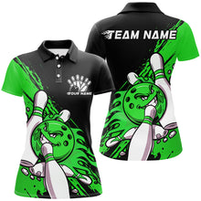 Load image into Gallery viewer, Black And Green Custom Funny Ladies Bowling Shirts, Flame Bowling Team Shirt Bowlers Outfit IPHW7621