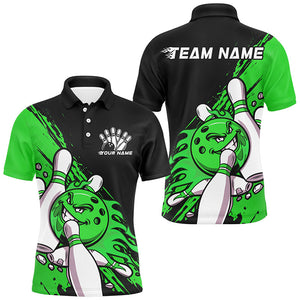 Black And Green Custom Funny Bowling Shirts For Men, Flame Bowling Team Shirt Bowlers Outfits IPHW7621