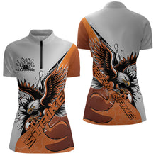 Load image into Gallery viewer, Custom Orange Eagle Bowling Team Women Quarter-Zip Shirt, Bowling Team Shirt Bowlers Outfit IPHW8754