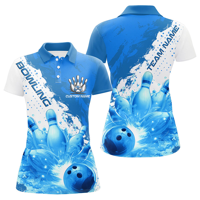 Blue Flame Strike Bowling Custom Team Shirts For Women, Bowler Outfit Bowling Team Jersey IPHW6255