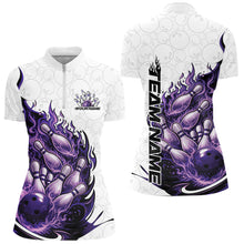 Load image into Gallery viewer, Cusom Purple Blue Flame Bowling Women Team Shirt, Fire Bowling Tournament Jersey IPHW11128