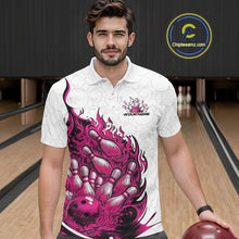 Load image into Gallery viewer, Cusom Pink Flame Bowling Men Polo Team Shirt, Fire Bowling Tournament Jersey IPHW11130