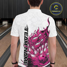 Load image into Gallery viewer, Cusom Pink Flame Bowling Men Polo Team Shirt, Fire Bowling Tournament Jersey IPHW11130