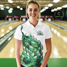 Load image into Gallery viewer, Cusom Green Flame Bowling Women Polo Team Shirt, Fire Bowling Tournament Jersey IPHW11131