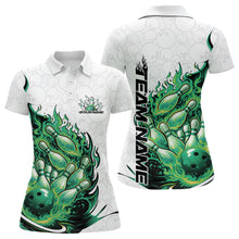 Load image into Gallery viewer, Cusom Green Flame Bowling Women Polo Team Shirt, Fire Bowling Tournament Jersey IPHW11131