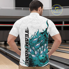 Load image into Gallery viewer, Cusom Turquoise Blue Flame Bowling Men Quarter-Zip Team Shirt, Fire Bowling Tournament Jersey IPHW11132