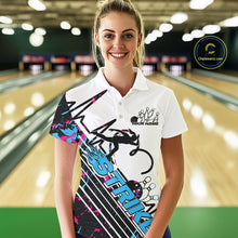 Load image into Gallery viewer, Custom Blue And Pink Camo Strike Bowling Women Polo Shirts, Bowling Heartbeat Pulse Line IPHW9248