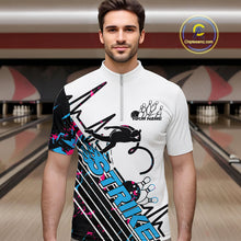 Load image into Gallery viewer, Custom Blue And Pink Camo Strike Bowling Quarter-Zip Shirts For Men, Bowling Heartbeat Pulse Line IPHW9248