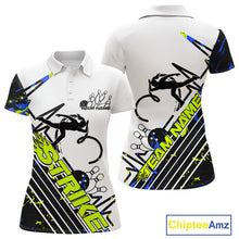 Load image into Gallery viewer, Custom Blue And Green Camo Strike Bowling Women Polo Shirt, Bowling Heartbeat Pulse Line IPHW9249
