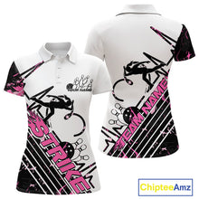 Load image into Gallery viewer, Custom Black And Pink Camo Strike Bowling Women Polo Shirt, Bowling Heartbeat Pulse Line IPHW9250
