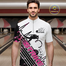 Load image into Gallery viewer, Custom Black And Pink Camo Strike Bowling Quarter-Zip Shirt For Men, Bowling Heartbeat Pulse Line IPHW9250