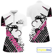 Load image into Gallery viewer, Custom Black And Pink Camo Strike Bowling Quarter-Zip Shirt For Women, Bowling Heartbeat IPHW9250