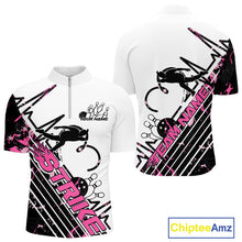 Load image into Gallery viewer, Custom Black And Pink Camo Strike Bowling Quarter-Zip Shirt For Men, Bowling Heartbeat Pulse Line IPHW9250