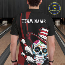 Load image into Gallery viewer, Custom Black And Red Sugar Skull Bowling Team Polo Shirts For Men, Bowling League Shirt IPHW9256