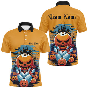 Custom Halloween Bowling Shirts For Men, Pumpkin Bowling Ball Bowling Team Halloween Outfit IPHW7630