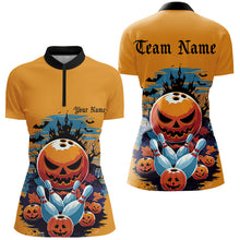 Load image into Gallery viewer, Custom Halloween Ladies Bowling Shirts, Pumpkin Bowling Ball Bowling Team Halloween Outfit IPHW7630