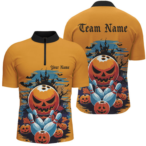 Custom Halloween Bowling Shirts For Men, Pumpkin Bowling Ball Bowling Team Halloween Outfit IPHW7630