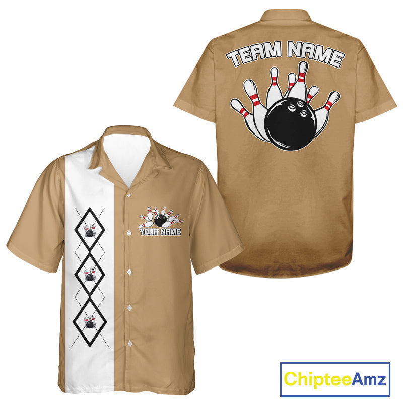 Custom Classic Vintage Argyle Bowling Men And Women Button Up, Retro Bowling Team Shirt IPHW10068