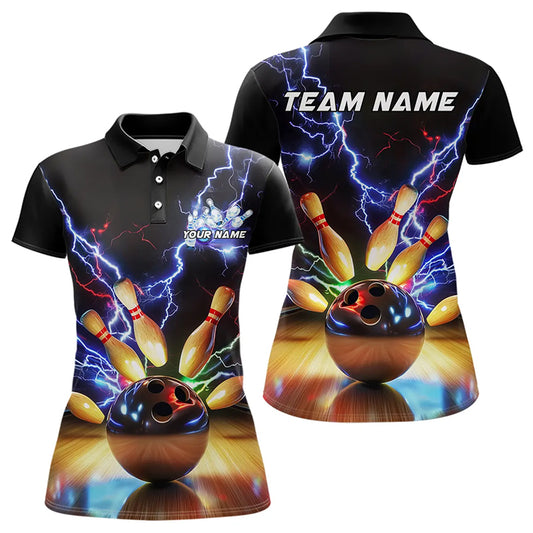 Colorful Neon Thunder Lightning Style Custom Bowling Polo Team Shirts For Women IPHW8053