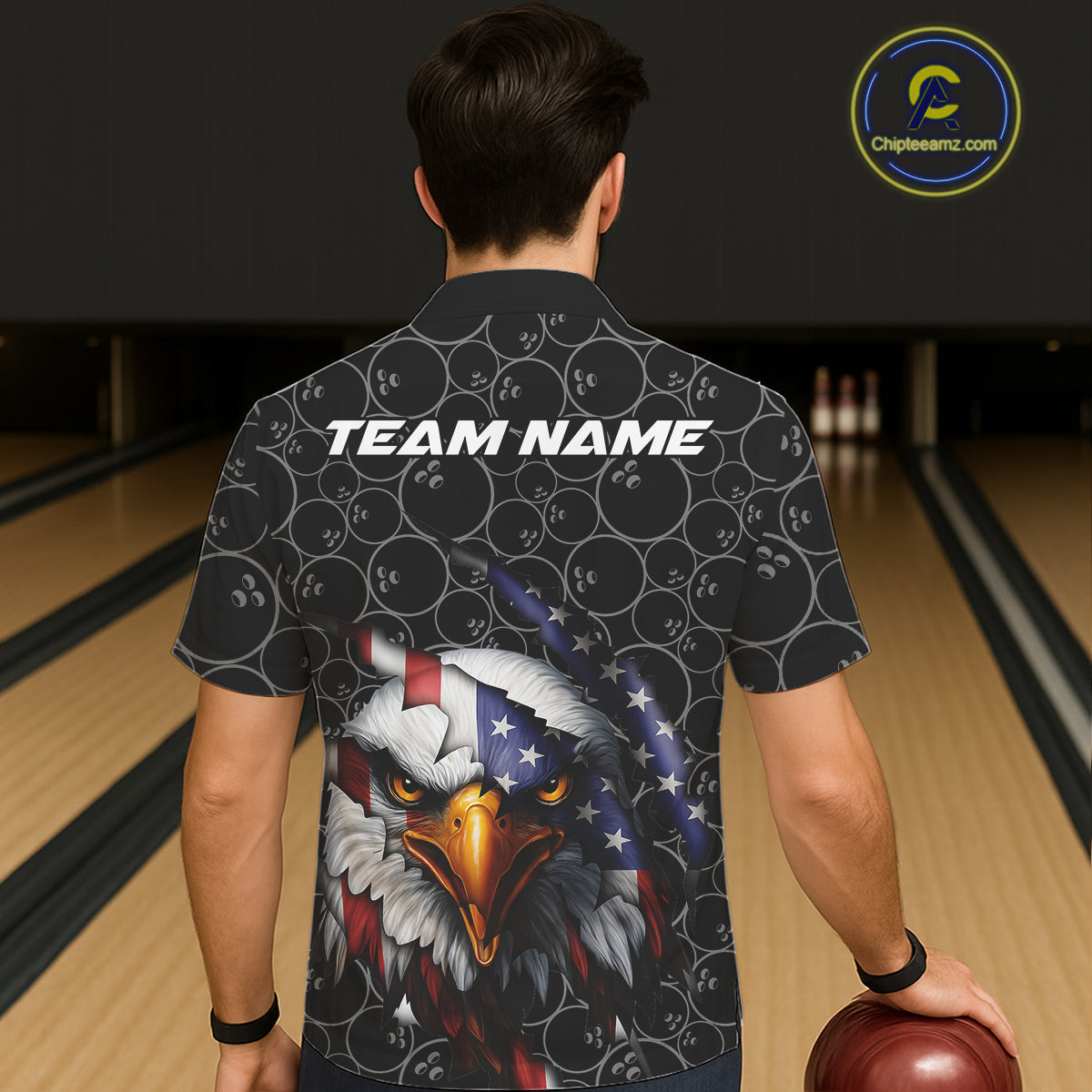 Custom Patriotic Eagle Men And Women Bowling Team Shirt, US Flag Eagle Bowling League Shirt IPHW10191