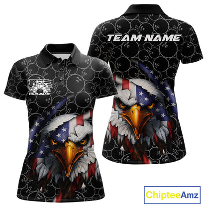 Custom Patriotic Eagle Women Bowling Team Shirt, US Flag Eagle Bowling League Shirt IPHW10191