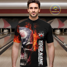 Load image into Gallery viewer, Custom Flame Skull American Ohio Flag Men Bowling Team Shirt, Patriotic Bowling Jersey IPHW10637