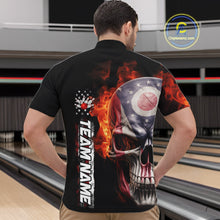 Load image into Gallery viewer, Custom Flame Skull American Ohio Flag Men Bowling Team Shirt, Patriotic Bowling Jersey IPHW10637