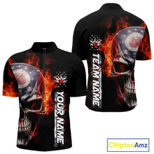 Load image into Gallery viewer, Custom Flame Skull American Ohio Flag Men Bowling Team Shirt, Patriotic Bowling Jersey IPHW10637